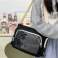 Japanischer Ins-Stil süße Ita-Tasche mit Sichtfenster, lässige Umhängetasche für den Alltag. - Ohne Anhänger / Schwarz