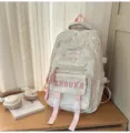 Koreanischer Ins-Stil süßer weißer Rucksack mit rosa Trägern und vielen Fächern Alltag - Weiß groß (ohne Schmetterlingssterne & Anhänger)