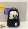 Schwarz weißer kontrastierender schüler rucksack mit süßer tasche modische schultasche - Ohne Anhänger / L / Schwarz