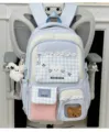 Koreanischer süßer Schulrucksack im Preppy-Stil, süßes Karo-Design hellblaue Freizeittasche. - Mit Abzeichen und Anhänger / Blau
