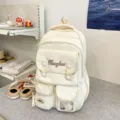 Niedlicher Canvas Rucksack im College Stil mit grossem Fassungsvermoegen und Sichtfenster. - Rucksack (Ohne Anhänger) / Weiß