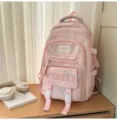 Rosa ästhetischer Schulrucksack große Kapazität Mehrfächer lässiger Tagesrucksack - Rosa groß (ohne Schmetterlingssterne & Anhänger)