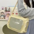 Japanische süße College Umhängetasche im Y2K Stil mit Sichtfenster für Anstecknadeln Alltag. - Ohne Anhänger / Gelb