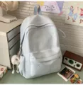 Hellblauer Schulrucksack mit süßer Schleifenstickerei, japanischer Stil Damen Tagesrucksack. - Groß Blau mit Anhänger