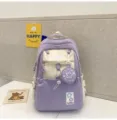 Modischer Color-Block-Schulrucksack mit Mini-Tasche, niedlichem Sterndesign für den Alltag. - Ohne Anhänger / L / Lila