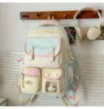 Niedlicher pastelfarbener Schulrucksack große Kapazität lässiger Tagesrucksack für Damen - Rucksack (Ohne Anhänger) / Grün & Gelb