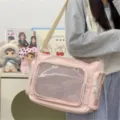 Japanischer rosa Ita-Beutel süße Canvas-Umhängetasche mit klarem Fenster für den Alltag. - Ohne Anhänger / Rosa