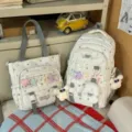 Schöner Ita Rucksack Set mit großer Kapazität und transparentem Fenster weiße Ästhetik - Rucksack und Tragetasche Set / Zweiteiliges Set Grau Mit Anhänger Sterne