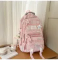 Süßer rosa Schulrucksack für Jugendliche, lässiger Tagesrucksack mit niedlichen Sternen. - Rosa groß + 2 Schmetterlingssterne + Mondanhänger