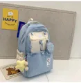 Süßer kontrastfarbener Schüler-Schulrucksack mit kleiner Tasche und Stern-Anhänger hellblau - Mit Anhänger / L / Blau