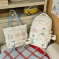 Niedliches Bonbon-Farbe ita Rucksack Set, große Kapazität Schultasche mit transparentem Fach. - Rucksack und Tragetasche Set / Zweiteiliges Set Blau Mit Anhänger Sterne