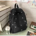 Japanischer Stil süßer schwarzer Rucksack mit weißen Schleifen und niedlichem Plüschanhänger - Schwarz Klein Mit Anhänger
