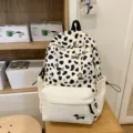 Japanischer süßer Studentenrucksack mit schwarz-weißen Flecken und niedlichen Welpenprints. - L / Groß Schwarz (Ohne Anhänger)