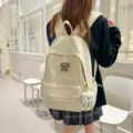Beige Damen Rucksack Freizeit Schultertasche grosser Kapazitaet fuer Schule Alltag neu - L / Nur Tasche (Kein Anhänger) / Weiß