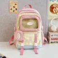 Süßer Farbtblock Rucksack für Kinder Grundschüler, süße transparente Fenster Itabag Schultasche. - Rosa Groß (Ohne Abzeichen und Anhänger)