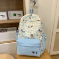 Süßer Canvas Rucksack in Hellblau und Creme mit niedlichem Welpen Print für Schule. - L / Groß Blau (Ohne Anhänger)
