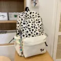 Süßer Kuhflecken Dackel Canvas Schulrucksack für süße Mädchen, japanischer Schüler Rucksack. - L / Schwarz Groß Mit Anhänger