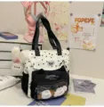 Japanischer Stil Canvas Tote Pain Bag Sichtfenster süße Sterne große Kapazität Schultasche - Tragetasche mit Hasen- und Hundeanhängern / Schwarz