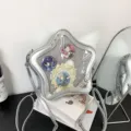 Japanese cute star ita bag transparent crossbody shoulder backpack for anime fans sweet cool style - With Badges / Silver