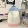 Farbblock lässiger Rucksack stilvolle Schultasche süßer täglicher Reise-Daypack Damen - Groß Blau (Ohne Anhänger)