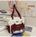 Japanischer Ins süßer Ita Bag Segeltuch Shopper Rucksack mit Klarsichtfenster weiß rot - Tragetasche mit Hasen- und Hundeanhängern / Rot