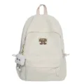 Minimalistischer beiger Freizeitrucksack für Damen, großer Schulranzen mit süßem Anhänger. - S / Nur Tasche (Kein Anhänger) / Weiß