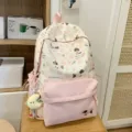 Süßer rosa Stoff-Schulrucksack für Mädchen mit süßem Hunde-Print und tollem Design - L / Rosa Groß mit Anhänger