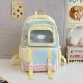 Süßer farblich abgesetzter Kinderrucksack mit transparentem Sichtfenster für die Schule. - Gelb Groß (Ohne Abzeichen und Anhänger)