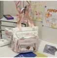 Süße japanische Canvas Ita Tasche mit Sichtfenster Rucksack Schul-Shopper für Mädchen - Tragetasche mit Hasen- und Hundeanhängern / Rosa