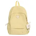 Heller gelber Freizeitrucksack für Damen, stilvolle Schultasche mit süßem Plüschanhänger. - S / Nur Tasche (Kein Anhänger) / Gelb