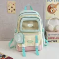 Niedlicher farbblockierender schulranzen für schüler mit transparentem fach und münztasche - Grün Groß (Ohne Abzeichen und Anhänger)