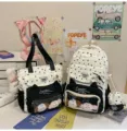 Japanischer ästhetischer Sternen-Ita-Rucksack und Tragetasche mit Katzenohren für Studenten - Rucksack und Tragetasche Set mit Hase und 4 Hunden / Schwarz