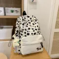 Süsser Canvas Rucksack für Damen und Mädchen, japanischer Kuh- und Hundedruck Freizeittasche. - S / Schwarz Klein Mit Anhänger