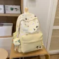 Niedlicher Canvas-Rucksack im süßen Stil mit Hundemotiv, gelb-weißer Schulranzen für Schüler - S / Gelb Klein Mit Anhänger