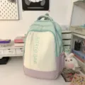 Farbblockierender Mini Rucksack Schultasche in hellgrün beige und lila Farbvariante - Groß Grün mit Anhänger