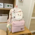 Süßer rosa Hundemuster Schulrucksack für Mädchen, süßer Student Daypack mit Anhänger. - S / Rosa Klein mit Anhänger