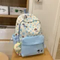 Süßer japanischer Studentenrucksack mit Hundemuster und hellblauem Canvas-Design. - S / Blau Klein Mit Anhänger