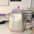 Farbblock Mini Rucksack stilvolle Studenten Schultasche Freizeit süße Reise Tagesrucksack - Mittel Lila (Ohne Anhänger)