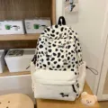Süßer ästhetischer Rucksack für Mädchen, niedlicher Kuh- und Hundedruck Schulranzen. - L / Schwarz Groß Mit Bär
