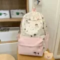 Süßer süßer Welpen Druck Leinwand Rucksack für Mädchen stilvolle Schultasche tägliche Freizeit - L / Rosa Groß Mit Bär
