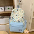 Süßer japanischer Canvas Rucksack für Damen, blauer und gelber niedlicher Hunde Print Schulranzen - L / Blau Groß Mit Bär