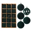 15 Stk 6cm Dunkelgrüne Samt Christbaumkugeln Set Beflockte Weihnachtsbaum Deko Kugeln - Stil 3 (AY-0111) / 15-Teiliges Set