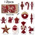 12st rode fluwelen kerstboom ornamenten set met gouden glitters feestelijke decoratie. - Set van 12 / Bordeauxrood