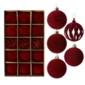 Beflockte Weihnachtsbaum Christbaumkugeln 6cm 15Stk Set Deko Anhänger Sortiment rot - Stil 2 (AY-0111) / 15-Teiliges Set
