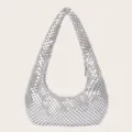 Silberne Metallic Pailletten Hobo Tasche Detailansicht, glitzernde Abendtasche. - 26x33x3cm / Silber