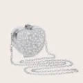 Glitzernde Strass Apfel Form Abendtasche mit silberner Kette fuer Damen und Party Mode. - Silber (Ohne Strass Griff)