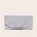Silberne Glitzer Abendtasche Clutch mit Metall Magnetverschluss fur Partys und Bankette - Silber