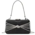 Elegante schwarze Satin Abendtasche mit funkelndem Strass Knoten Design und Kette. - Schwarz