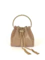 Strass Beutel Tasche Detail, glitzernde Kristalle, goldene Kette Quaste Griff und Design. - Champagner