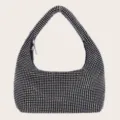 Glänzende schwarze Strass-Hobo-Bag, elegante Kristall-Netz-Achsel-Abendtasche für Frauen. - Schwarz